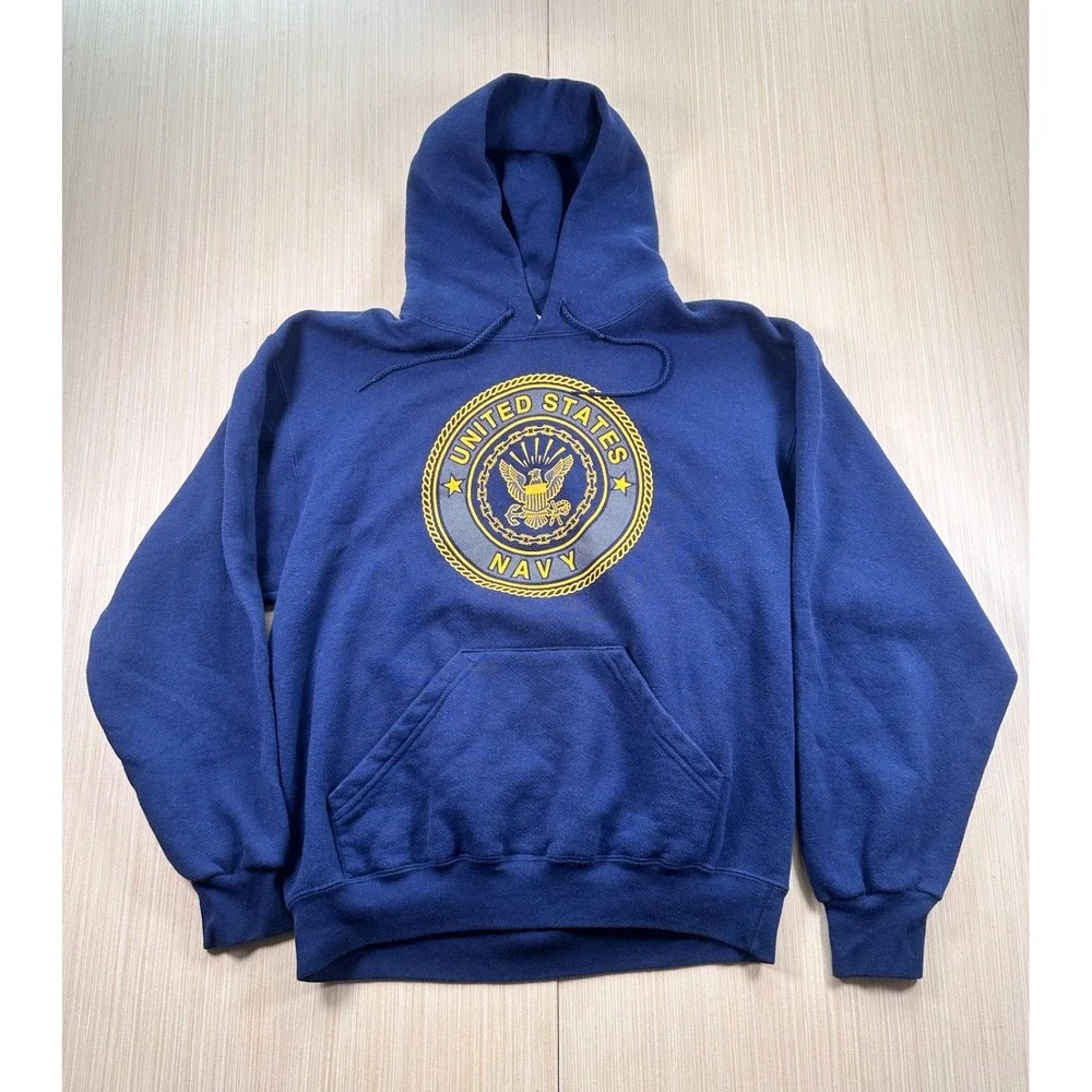 Vintage‎ Soffe Hoodie Mens Medium Blue United States Navy Fleece Lined Graphic